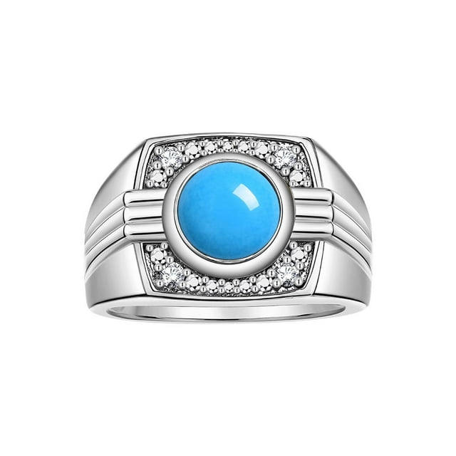 RYLOS Mens Rings Sterling Silver Designer Round Gemstone & Sparkling Diamond Ring Turquoise December Birthstone Rings For Men, Men's Rings, Silver Rings, Sizes 8 - 13