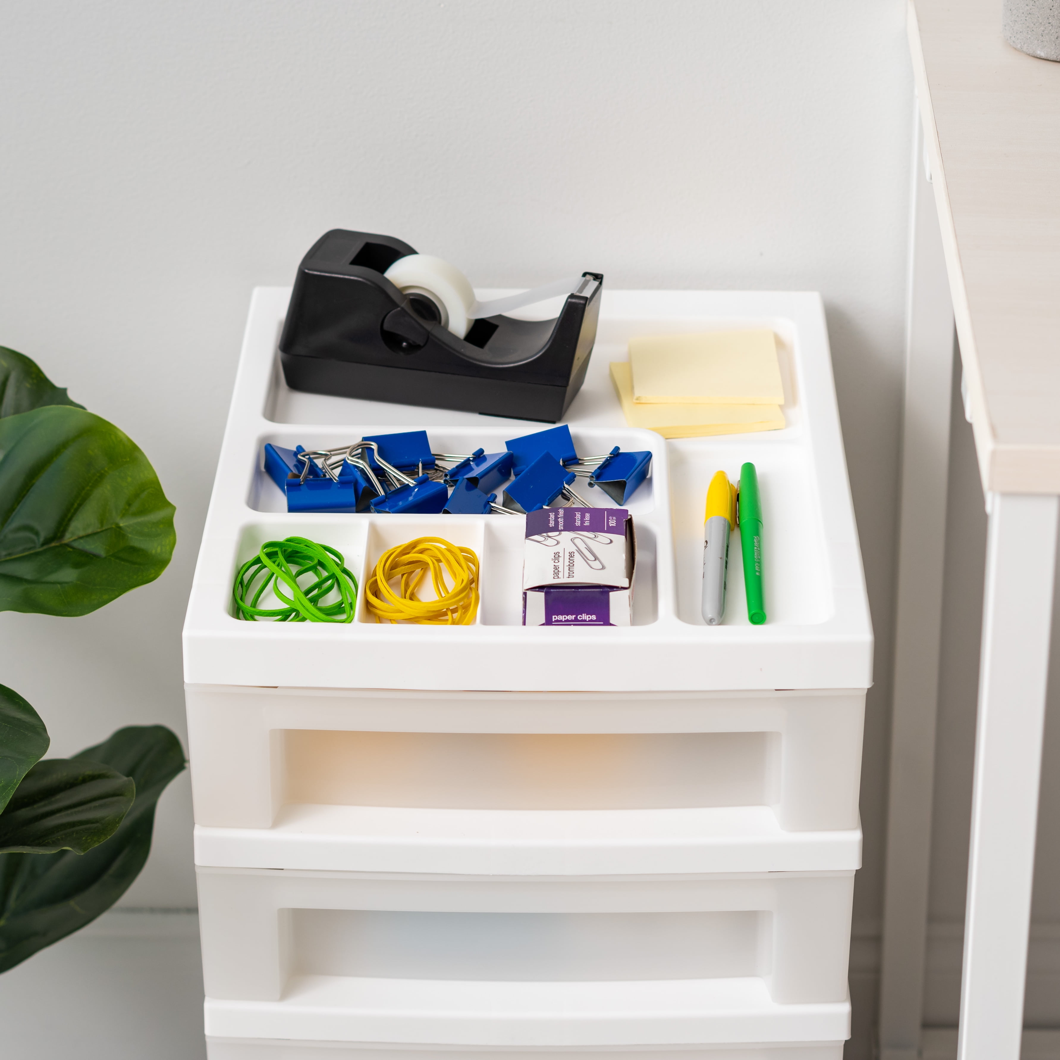 IRIS 5-Drawer Narrow Plastic Storage Drawer Cart with Organizer Top, White