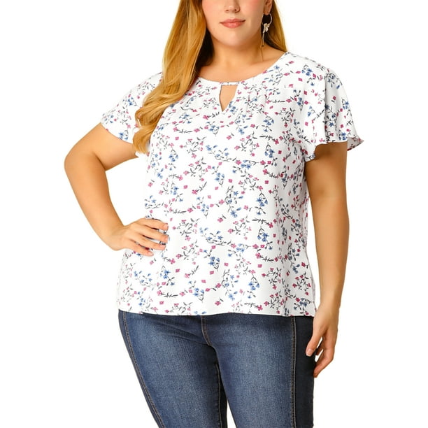 BluDe GaEstampado Floral ManAcampanaOjo De CerraduTalGrande PaMujer Blanco 4XL