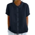 thumbnail image 2 of Sheghy Tops for Women 100%Cotton Linen Blend Collared Shirt, Solid Button Short Sleeve Casual Tunic Top Blouse, 2 of 9