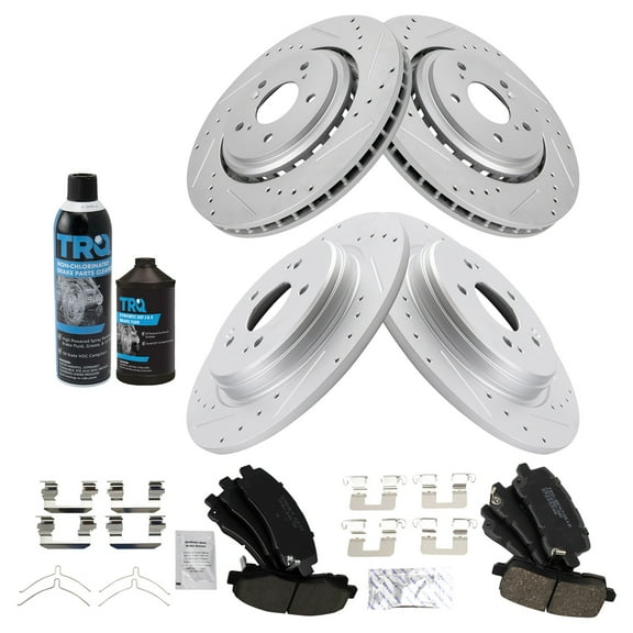 TRQ Front & Rear Ceramic Brake Pad & Performance Rotor Kit w/Chemicals for Acura BKA21782