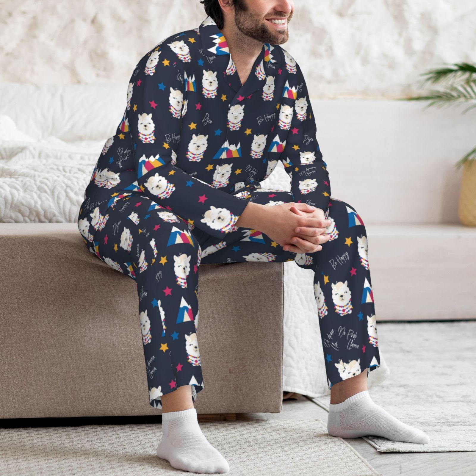Fotbe Llamas Pijama de Hombre con Estampado de Manga Larga