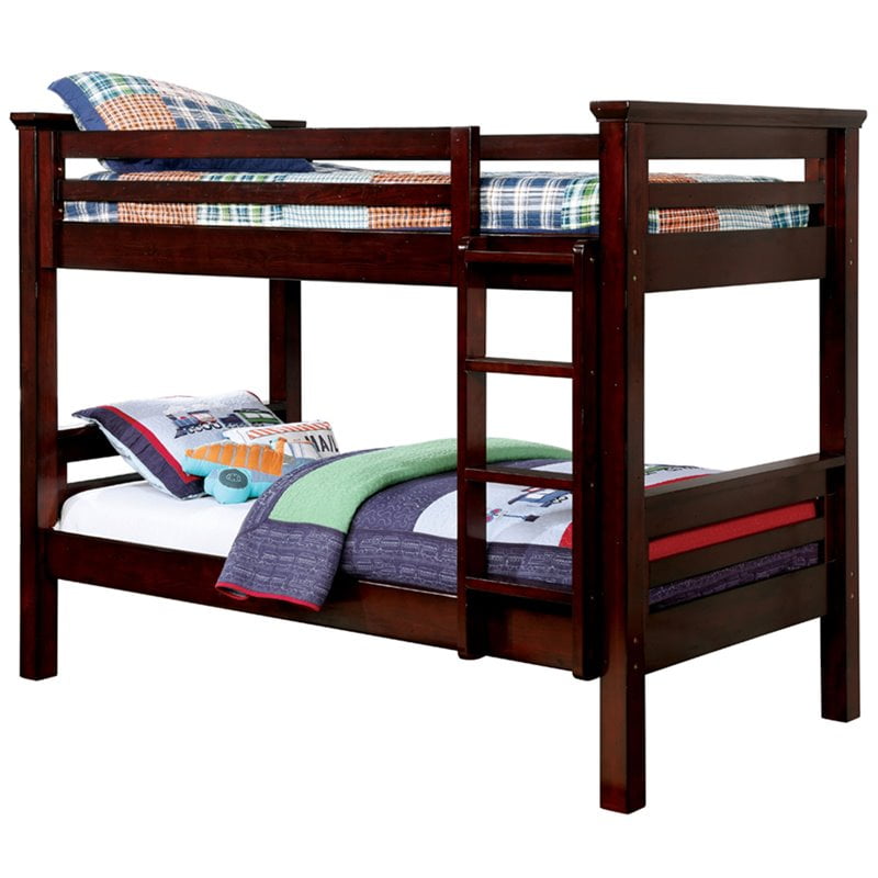 Furniture of America Reed Wood Twin over Twin Bunk Bed in Dark Walnut