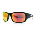 thumbnail image 5 of Mens Matte Classic Rectangular Wrap Around Biker Plastic Sunglasses Black - Orange Mirror, 5 of 7