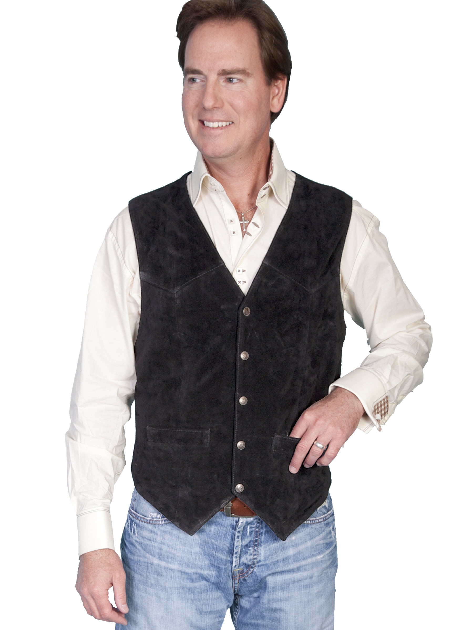 Scully Mens Black Calf Suede Western Snap Vest LT - Walmart.com