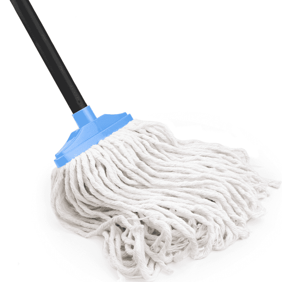 Indoor Cotton Mops for Floor Cleaning - Indoor Cleaning Mop for Wood Floors, Tile, Hardwood Floor, 53.5" Adjustable Iron Handle Regular Mops to Clean Living Room, Kitchen, and Bathroom. (Blue White)