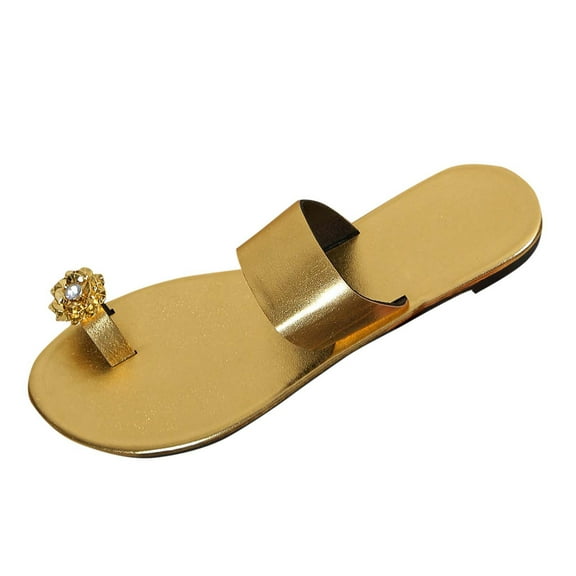 Fesfesfes Women's Rhinestone Fish Mouth Open Toe Lazy Slip-On Slippers Thick-Soled Comfortable Casual Spring Summer Fashionable Versatile Slip-On Shoes(Gold#1,US 8)