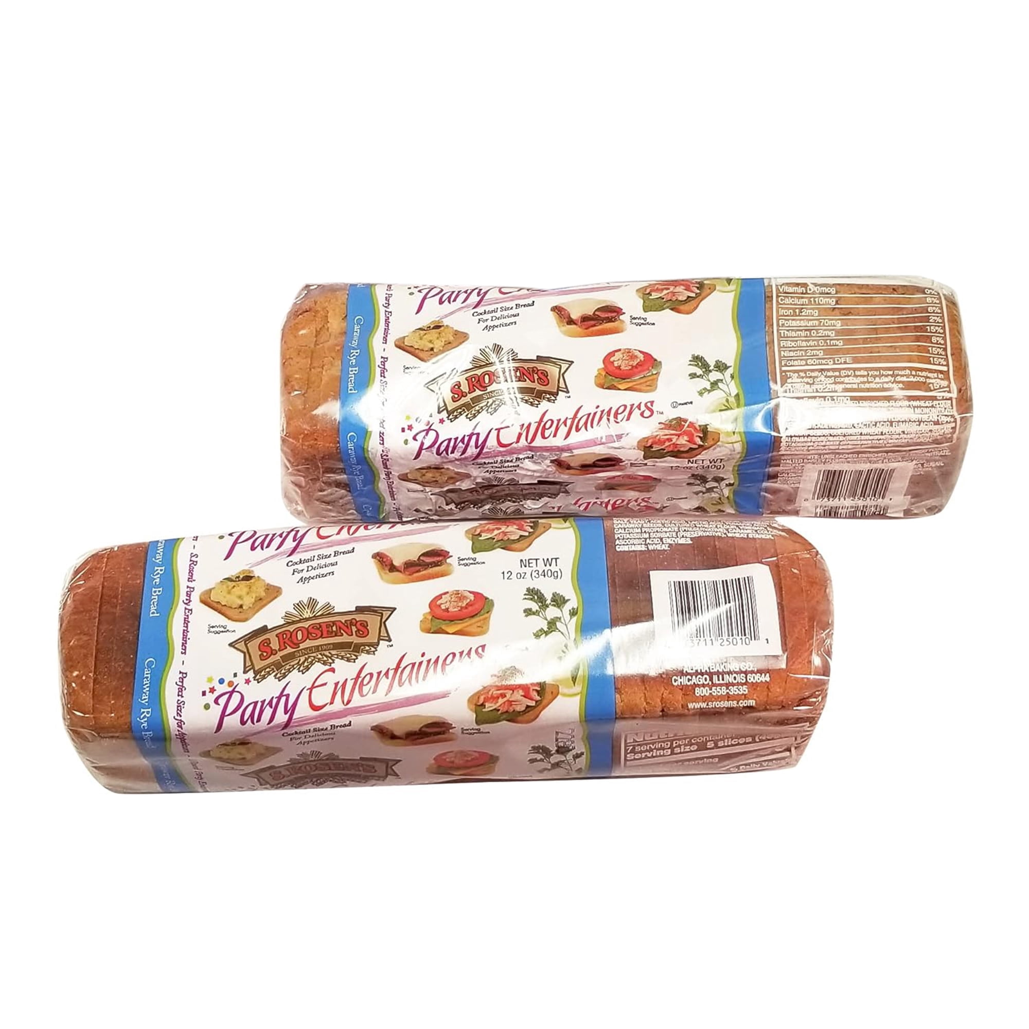 S. Rosens Cocktail Rye Bread Caraway & Pumpernickel-2 Pack of 1 Each