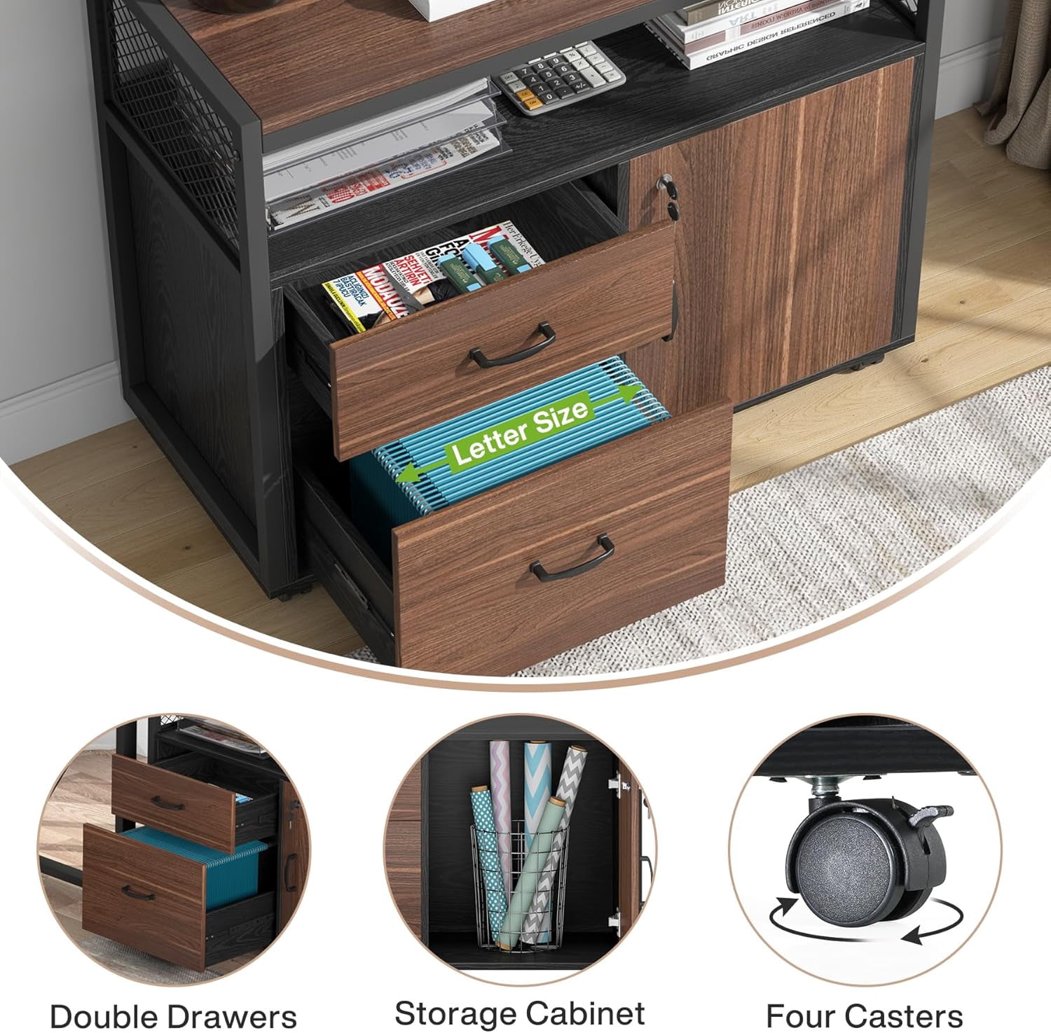 Tribesigns 63" L-Shaped Desk with Drawers, Executive Computer Desk with lateral File Cabinet (Dark Brown, 63 inches)