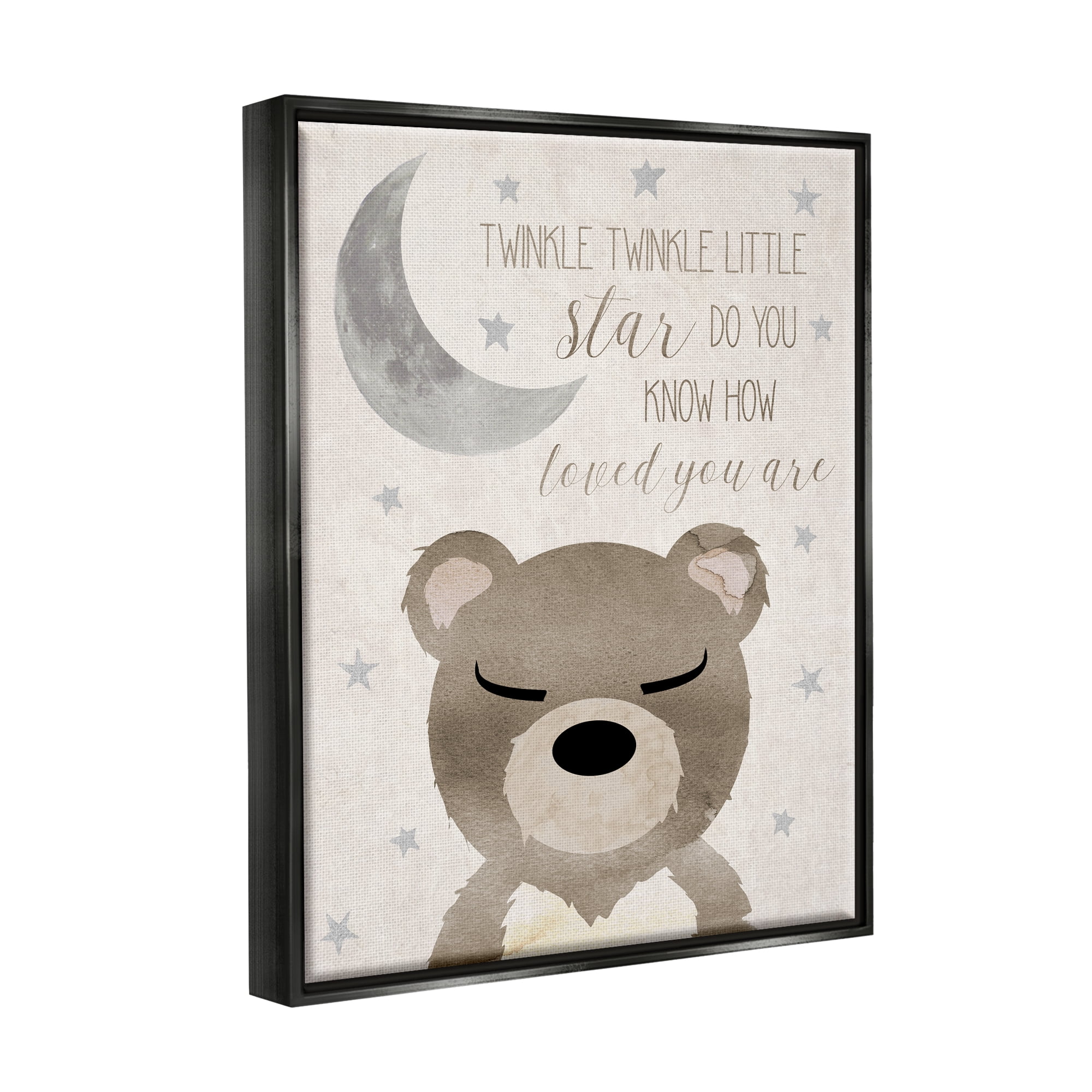 Stupell Industries Soft Twinkle Song Bear Landscape Painting Black Floater Framed Canvas Art Print Wall Art, 25 x 31