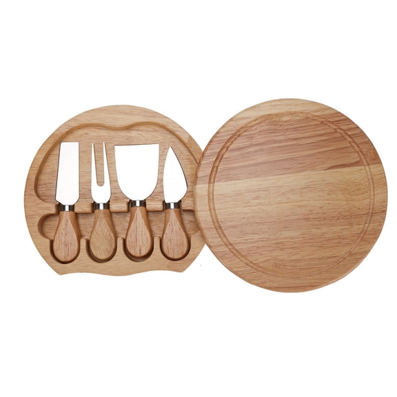 YAHHU 5-Piece Rubberwood Cheese Board Set with Stainless Steel Cutting Tools & Elegant Gift Box