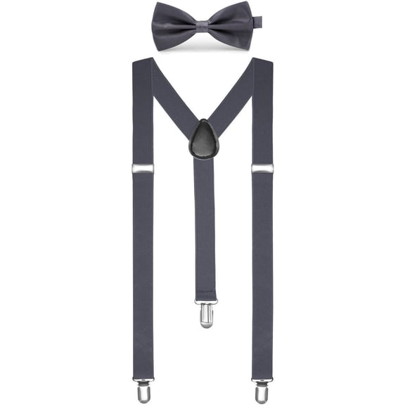 Solid Color Mens Suspender Bow Tie Set Clip On Y Shape Adjustable Braces