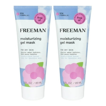 Freeman Moisturizing Gel Mask, Pink Peony and Glacier Water, For Dry Skin, 3 fl oz, 2 Pack