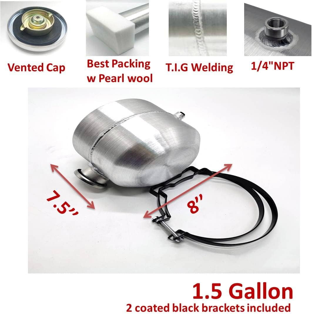 1.5 Gallon 8 x7.5" Spun Aluminum Gas Tank / Fuel Tank 1/4 NPT Outlet Center Fill