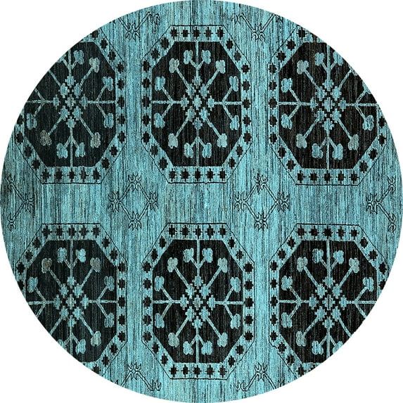 Ahgly Company Indoor Round Oriental Light Blue Industrial Area Rugs, 6' Round
