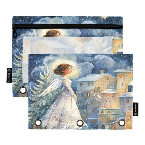 2 Pack 3 Ring Binder Pouch with Clear PVC Window Water Resistant Zipper Pencil Pouch Wedding Angel Binder Pocket for Classroom Office Home Stationery Organization