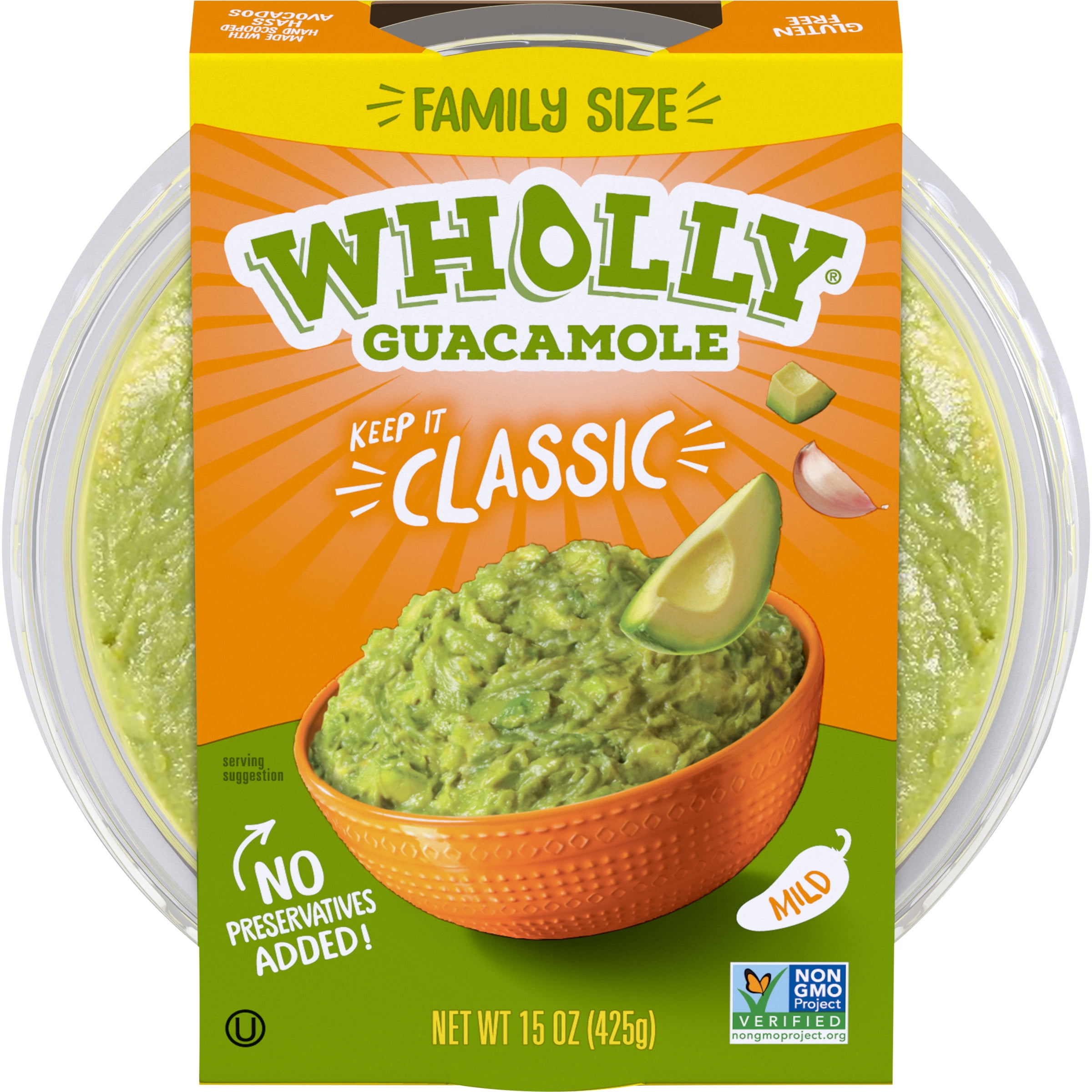 WHOLLY GUACAMOLE Classic Bowl Family Size, Hass Avocados, No preservatives added, 15 oz Tub