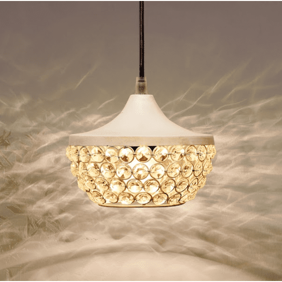 Crystal Pendant Light - Modern White Hanging Ceiling Lamp with Sparkling Crystals, Decorative Lighting for Dining Room, Living Room, Bedroom, Kitchen Island - Elegant Chandelier Style(White)