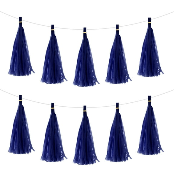 Uxcell 25Pcs Drak Blue Tassel Garland Banner w Rope for Wedding Birthday Party Decoration