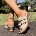 thumbnail image 3 of Women's Wedge Sandals Cute Flower Platform Slip on High Heeled Slides Open Toe Cork Wedges Heels Summer Dressy Shoes White Size 8.5, 3 of 8
