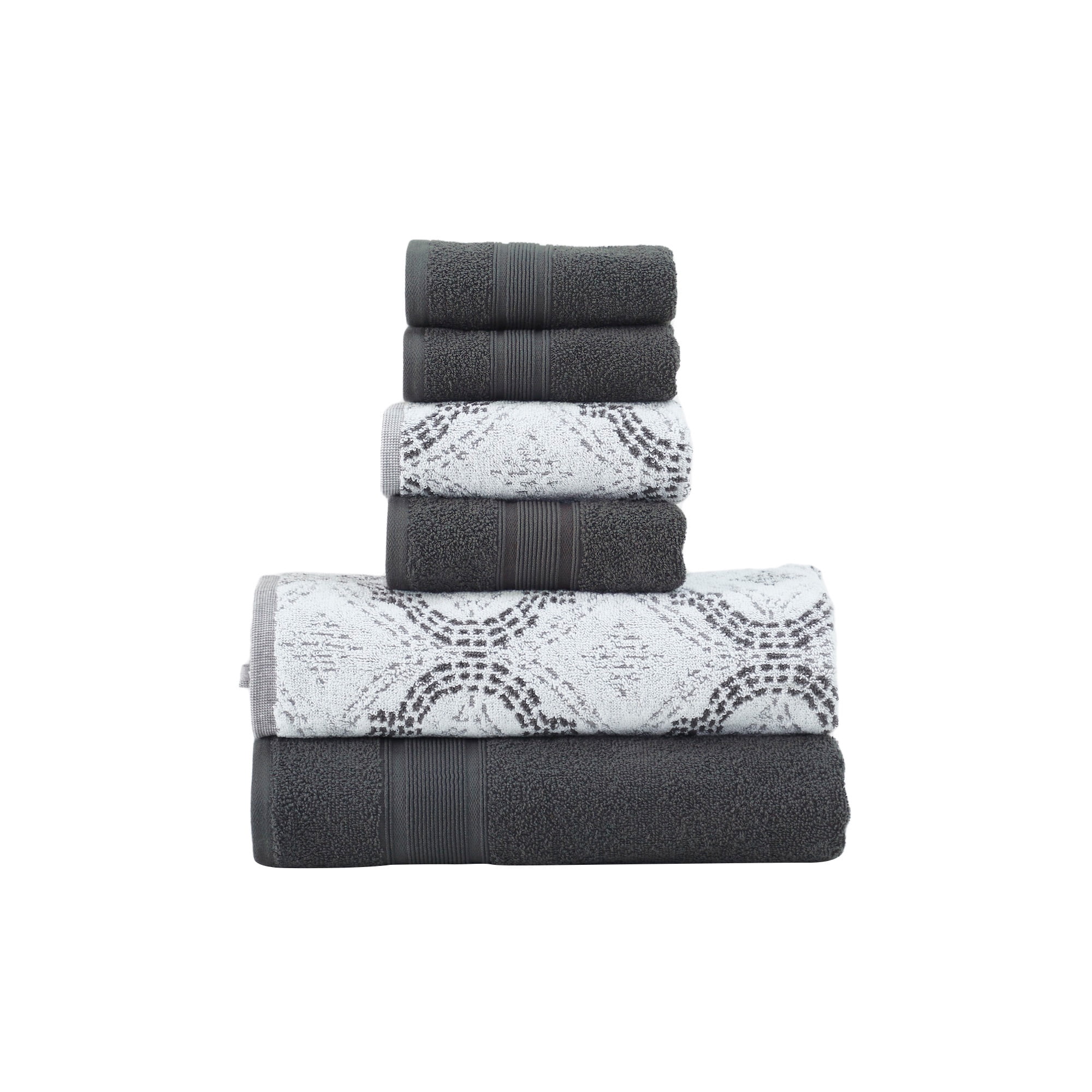 Modern Threads Capri Jacquard 6-Piece Adult Cotton Bath Towel Set, Coal