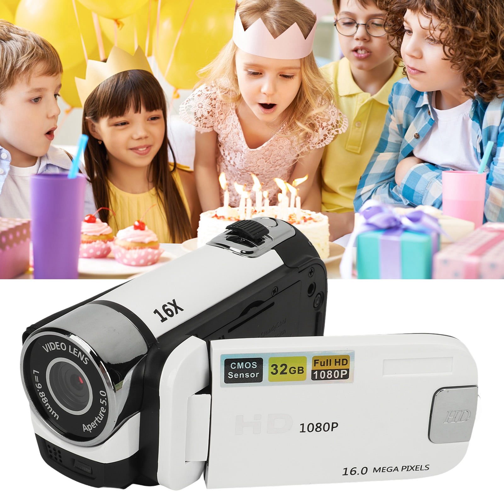 Digital Camera,Digital Camera 2.4 Inch Rotatable Screen Camcorder 16X Zoom HD Video Recorder with Fill Light, Anti Shake,Portable Video Recorder for Boys Girls D90 1080P 16MP (White)