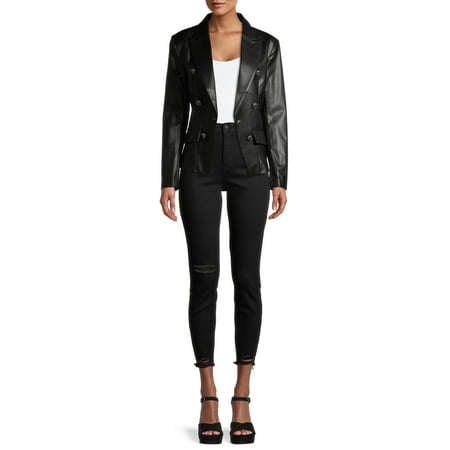 attitude unknown breasted blazer faux double leather short walmart