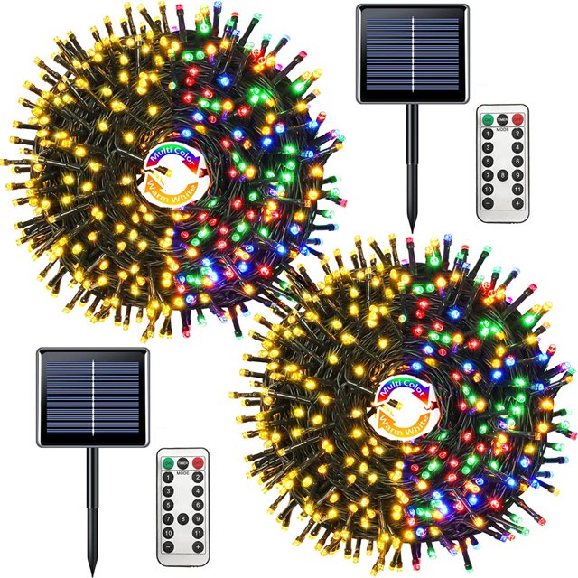 2 Pack Green Lights Solar Powered 200 LED 75.5ft Each Solar String Lights Outdoor Waterproof 8 Modes Green Christmas Lights for Patio Garden Tree Halloween Decorations