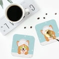 thumbnail image 4 of Pofeuu Corgi With Towel Ans Slice Cucumber Print Coasters for Drinks, 4Pack PU Leather Coasters, Bar Drink Coasters for Tabletop Protection, Furniture from Damage-Square, 4 of 6