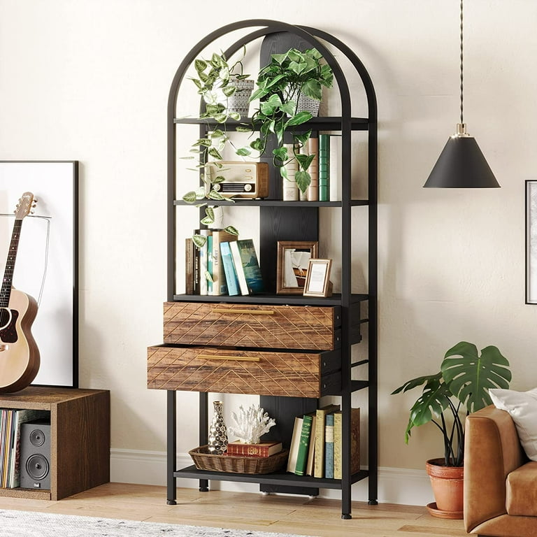 Tribesigns 4-Tier Bookshelf with Drawers, Industrial