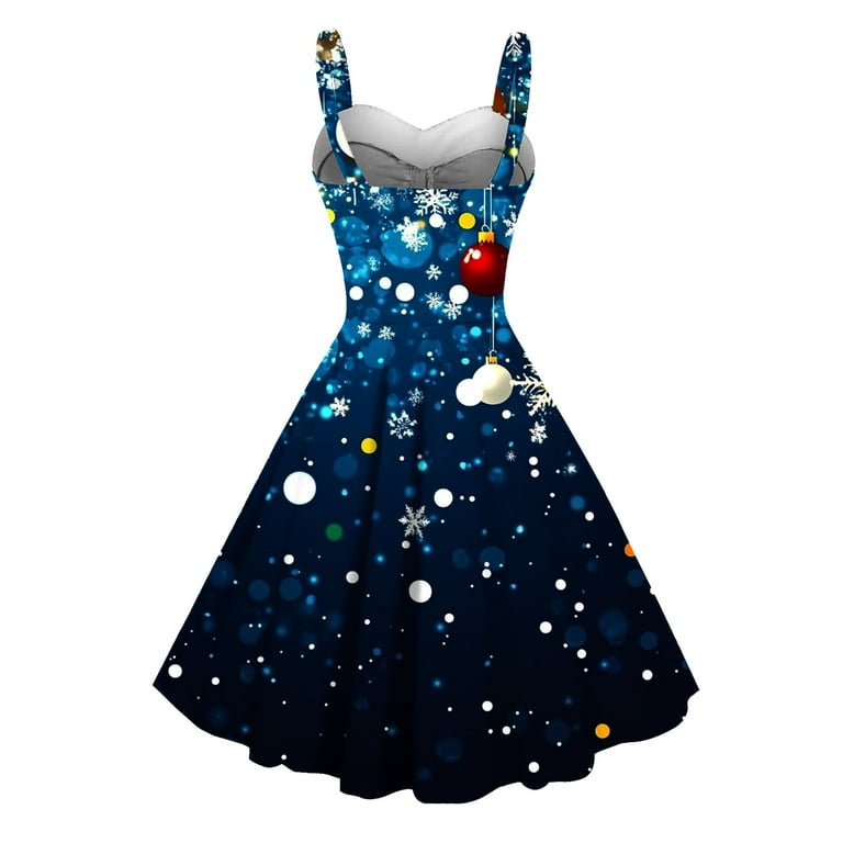 Women Christmas Dress - Cocktail Dress Womens, Womens Vintage Christmas  Dress Xmas Snowflake Print Dresses Sleeveless Tunic Pleated Dress -  Walmart.com