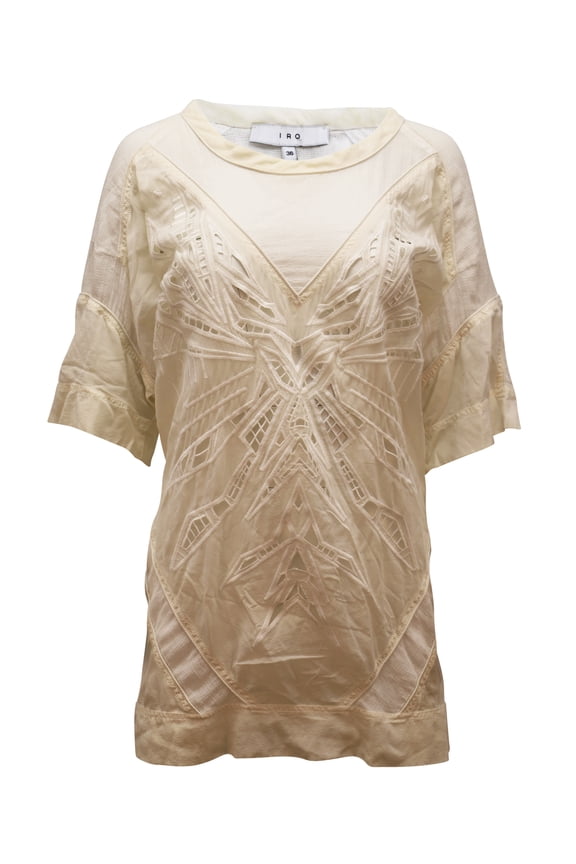 Pre-Owned Iro Patterned Laser Cut Dress in White Silk