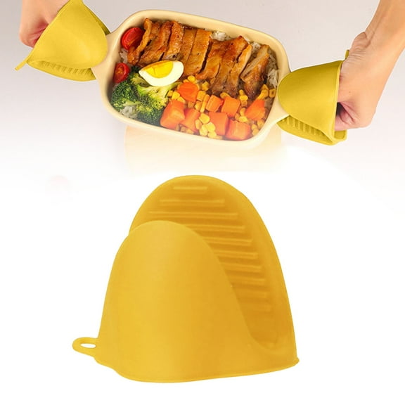 Silicone Oven Mitts Heat Resistant Pot Holder Set for Kitchens, 3 Pair Mini Cute Kitchen Mittens Silicone Pinch Grip, Small Short Oven Rubber Gloves for Air Fryer, Baking, Colorful,Yellow