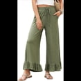thumbnail image 1 of Pantalones Palazzo de Pierna para Mujer, Cintura Alta, Elásticos, con Cordón y Bolsillos, Color Verde , Talla L, 1 of 8