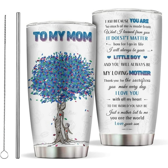 Mom Tumblers Gifts Mug from Son - 20oz Stainless Steel Insulated Boy To Mom Tumbler Present - Christmas Gifts From Kids Coffee Mug Cup With Lid And Straw for Mom, New Mom, Bonus Mom