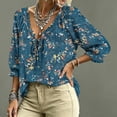 thumbnail image 4 of 3/4 Length Sleeve Womens Tops Lace Up Blouse Dressy Casual V-Neck Summer Tops Loose Fit Work Blouses, 4 of 5