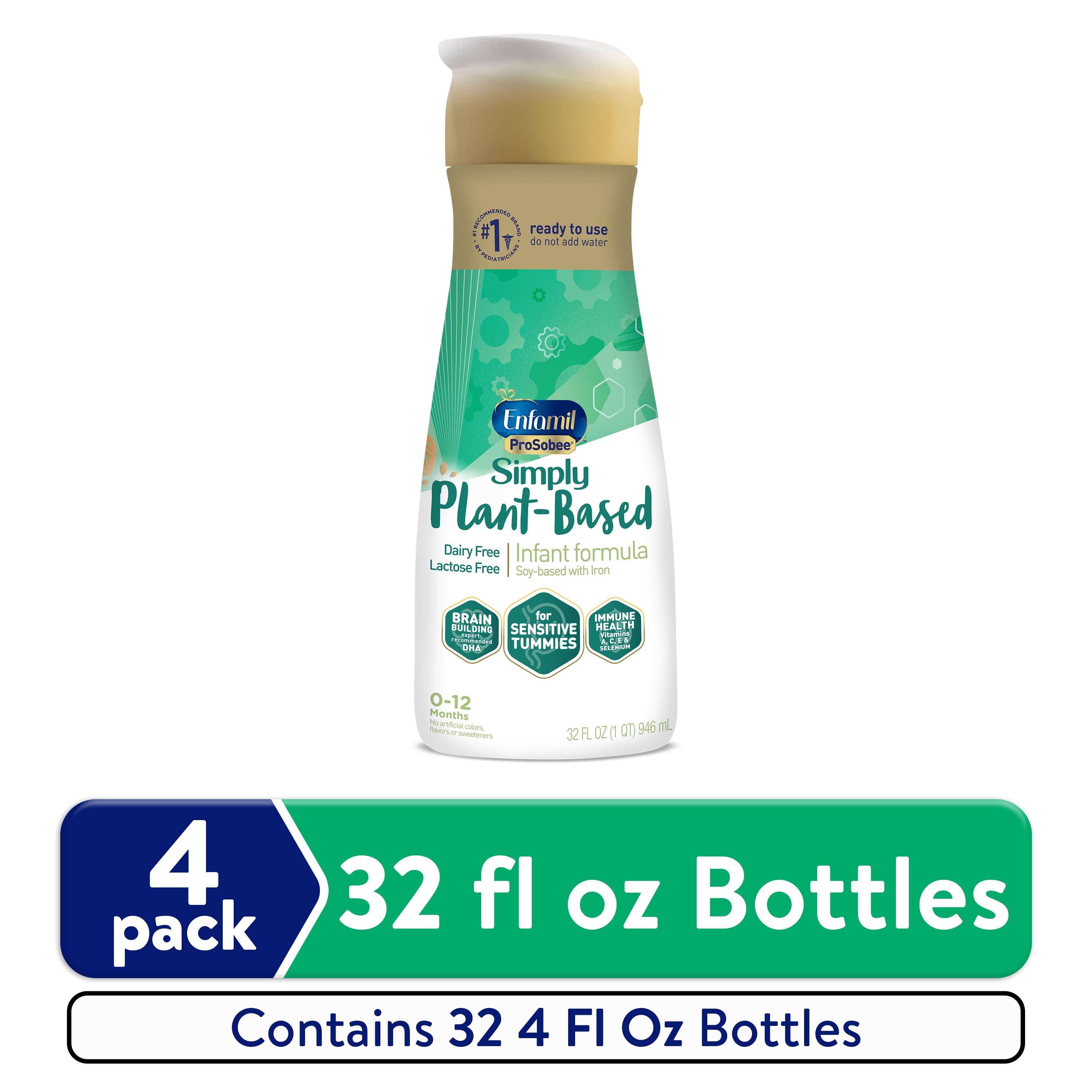 (2 pack) Enfamil ProSobee Plant-Based Liquid Baby Formula, Dairy Free, Lactose Free, 32 fl oz Bottle, 4 count