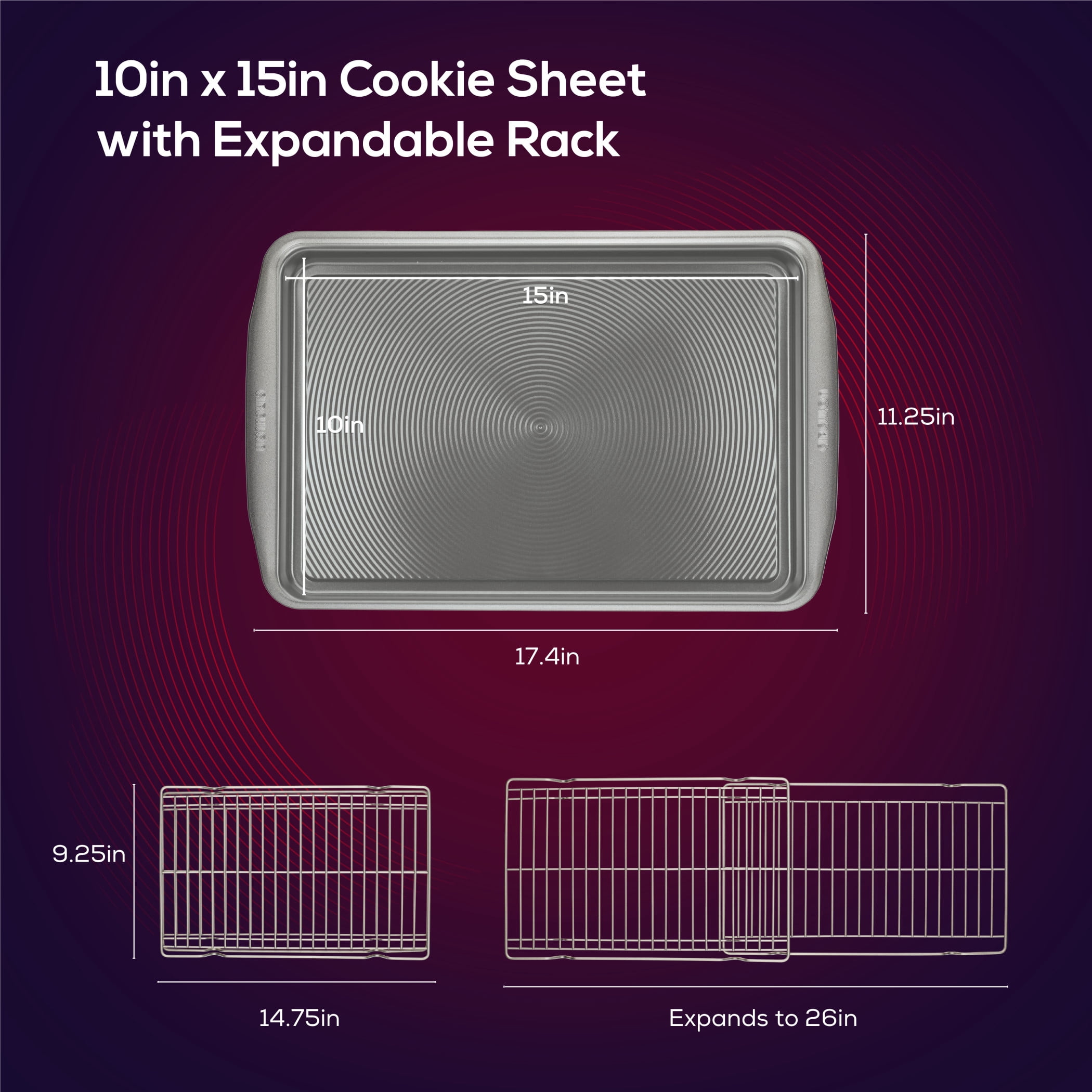 Circulon 15" x 10" Steel Nonstick Baking Sheet, BAKING PAN SET INCLUDES: 10-In x 15-In baking sheet, 2-in-1 cooling racks,Oven safe 450°F(3 Pieces)
