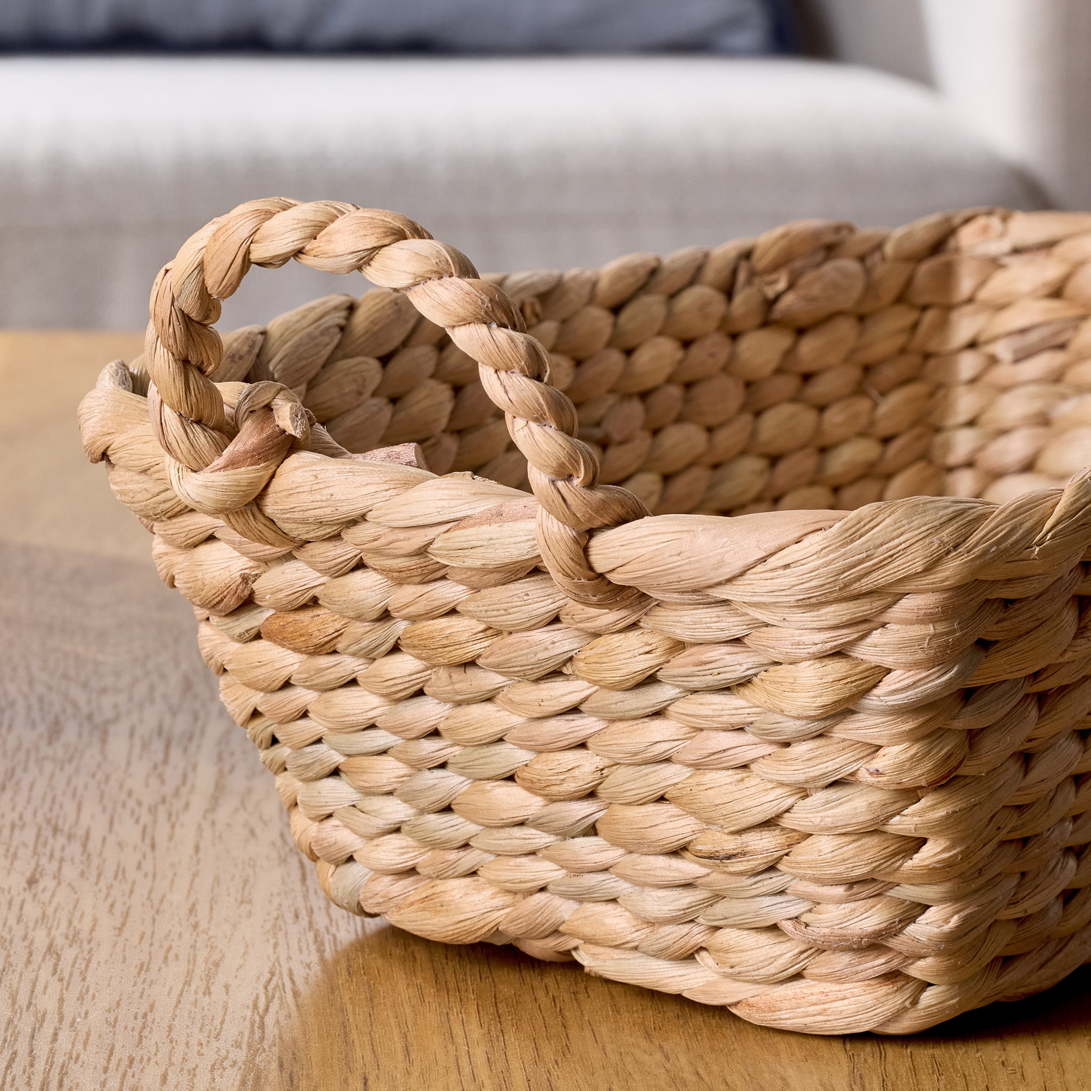 Better Homes & Gardens Handwoven Water Hyacinth Basket with Loop Handles, 3.9"