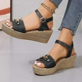 thumbnail image 3 of THDHVS Womens Wedge Sandals,Sandals for Women,Women's Fashion Casual Chain High Heel Buckle Spring And Summer New Style Fish Mouth Open Toe Wedge Sandals Black 6.5, 3 of 7