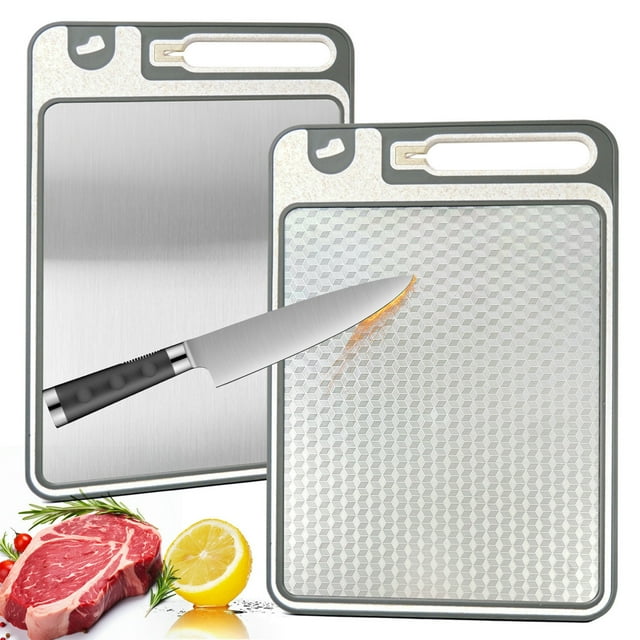 Tabla de Cortar de Acero Inoxidable para La Cocina | Malla de Doble Cara con Pajita Apta para Alimentos | Tabla de Cortar Grande | 31 X 21 X 0,8 Cm | Regalo Ideal para La Cocina