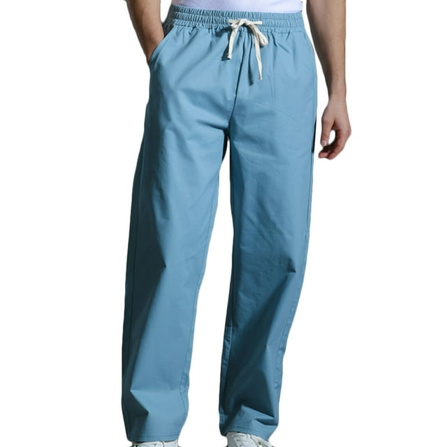 Mens Casual Fashion Solid Straight Leg Pants Drawstring Elastic Waist Pants RXIRUCGD Bleu Clair, Taille: L