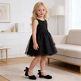 thumbnail image 4 of FINALGANG Girls Kids Dressy Low Heel Shoes With Double Layer Pearl Ankle Strap Bow Back Detail Soft Suede Upper For Formal Events Evening Wear Stylish Shoes, 4 of 8