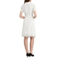 thumbnail image 3 of INSPIRE CHIC Women's Short Sleeve Lace Dress Lapel Collar Double Breasted Wedding Cocktail Belted A-Line Dresses S White, 3 of 4