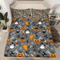 thumbnail image 2 of jejeloiu Halloween Spooky Pumpkin Queen Sheet Sets,Witch'S Hat Ghost Flat Sheet,Spider Webs Bat Queen Fitted Sheet,Lightweight Room Decoration,4-Piece, 2 of 7