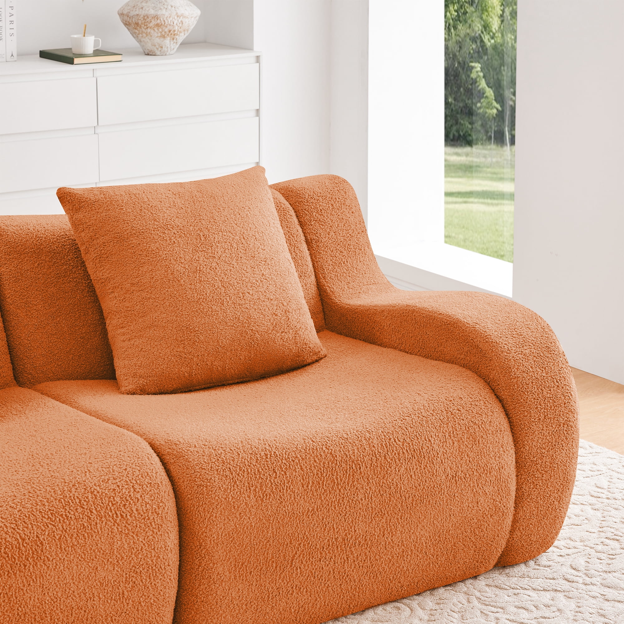 Aukfa 83" Boneless 2-Seater Modular Loveseat Sectional Sofa, 27.5" Deep Seat, Teddy, Orange