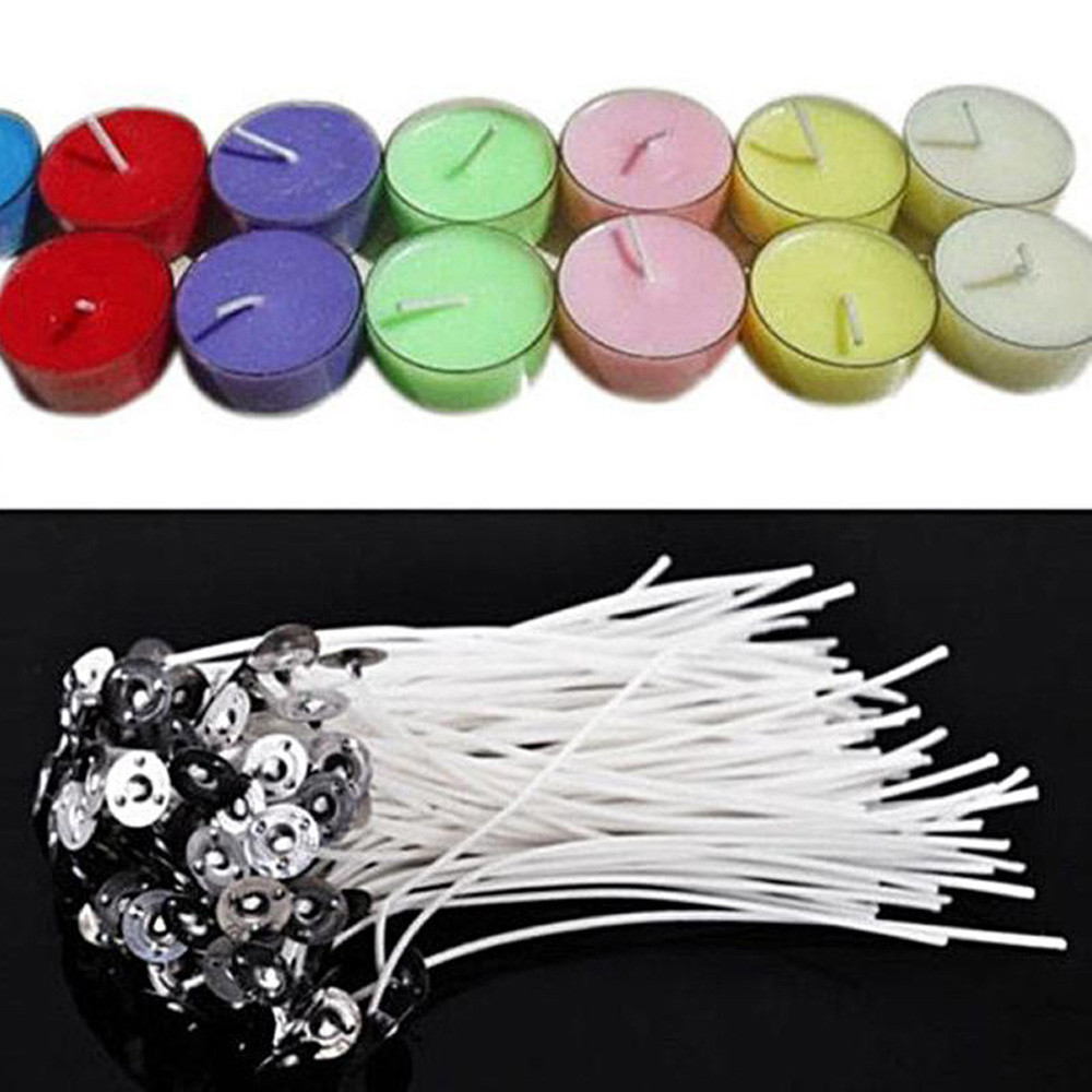 MRULIC LED light Wicks Pack for Making Candle With Sustainers Waxed Candle  100 12cm Pre Long LED light + White 
