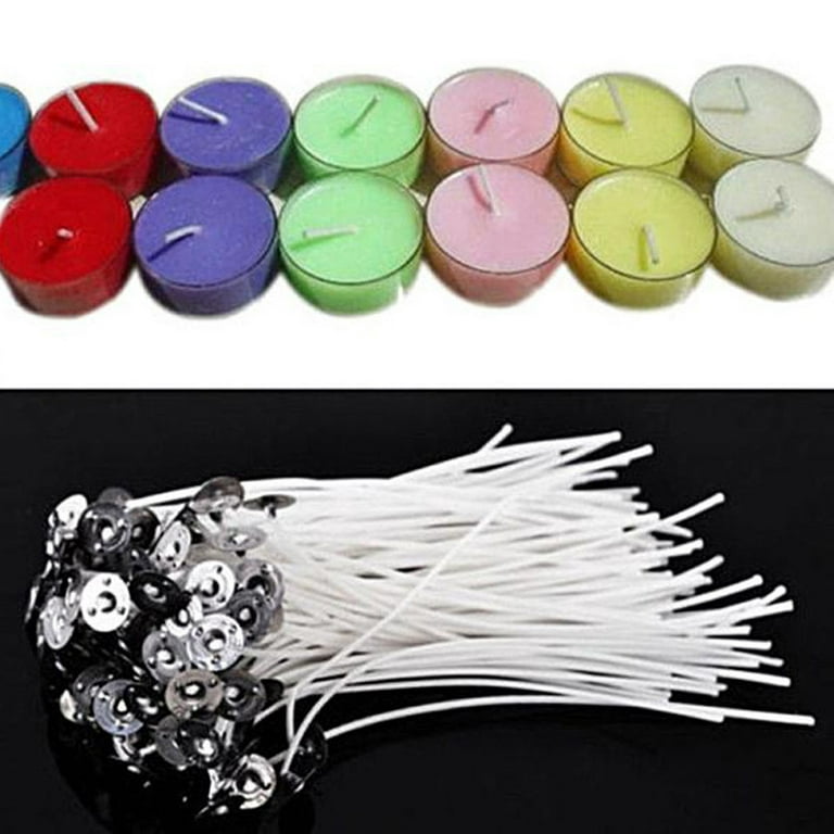 Pack 100 Pre Waxed Candle Wicks for Candle Making with Sustainers 12cm Long