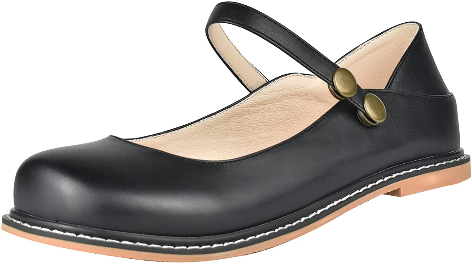 100FIXEO Women Ankle Strap Mary Janes Patent Leather Casual Ballet Flats