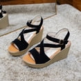 thumbnail image 5 of adviicd Rainbow Sandals Women Women's Wedge Sandals Espadrille Wedge Ankle Strap Studded Open Toe Sandals, 5 of 5